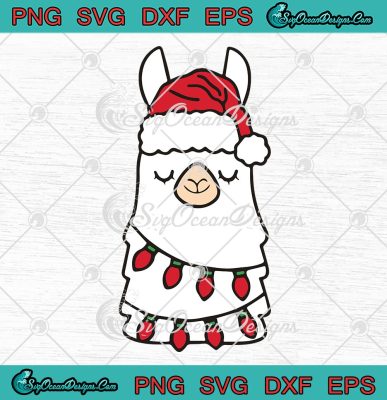 Llama Santa Hat Christmas Lights Svg Llama Christmas Holiday Svg Png