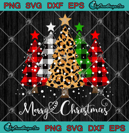 Merry Christmas Trees with Buffalo Plaid Leopard Christmas svg png