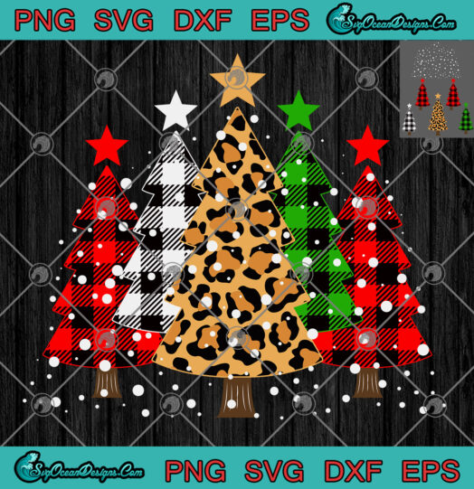 Trees with Buffalo Plaid Leopard Christmas SVG PNG