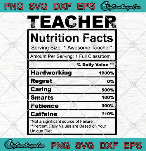 Teacher Nutrition Facts Svg Png Eps Dxf Digital Download -Teacher SVG ...