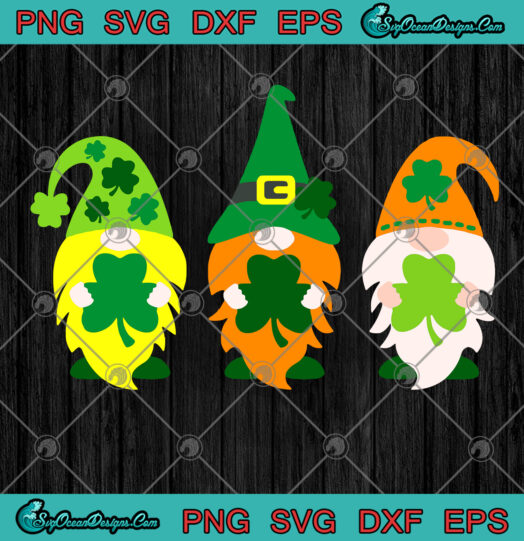 Three Gnomes Holding Lucky Clover SVG PNG