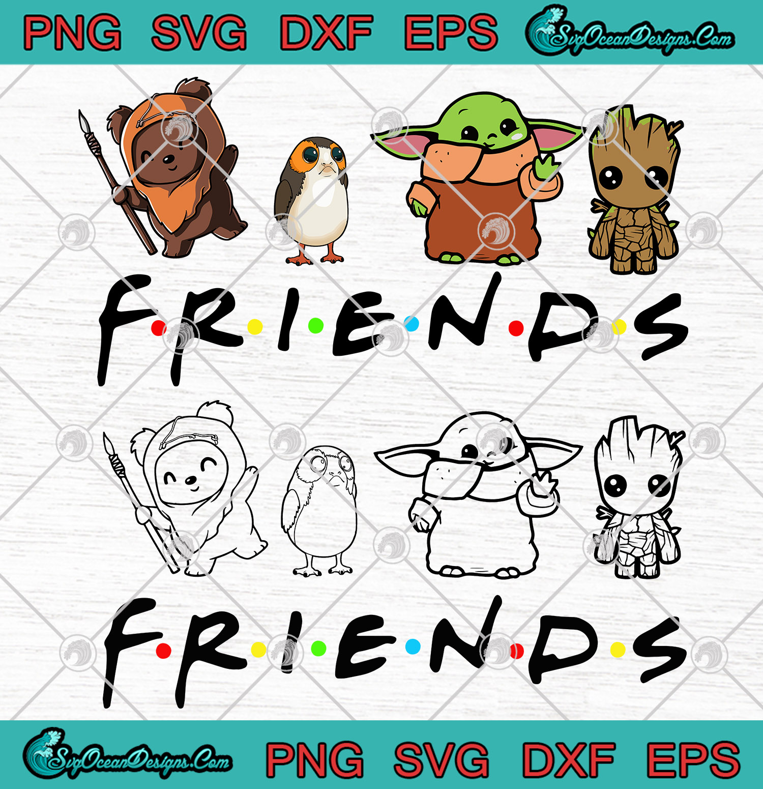 Download Friends Ewok Groot Baby Yoda Porg Mashup SVG PNG EPS DXF ...