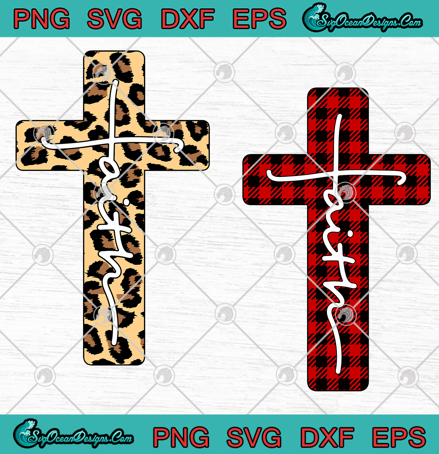 Jesus Leopard Faith Cross SVG PNG - Jesus Buffalo Plaid Faith SVG