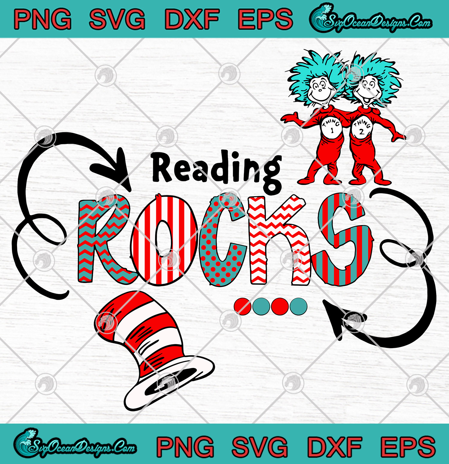 Download Dr Seuss Reading Rocks SVG PNG EPS DXF,Dr Seuss Cat hat Art Vector - Designs Digital Download