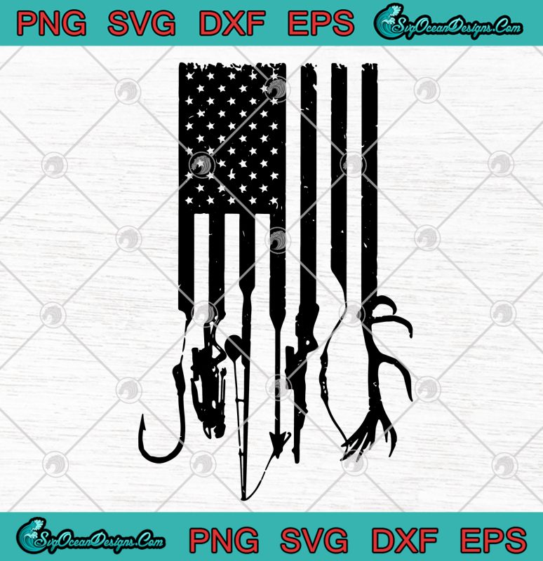Fishing And Hunting American Flag Fishing Rod Dive Gun Archery Deer SVG PNG  EPS DXF Cutting File Cricut Silhouette Art