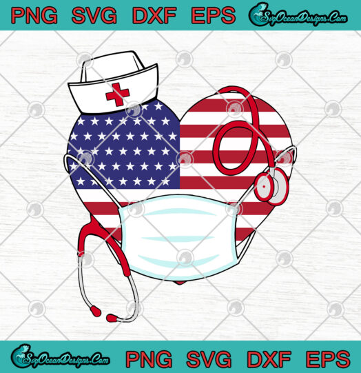 Heart American Stethoscope Nurse Face Mask svg png