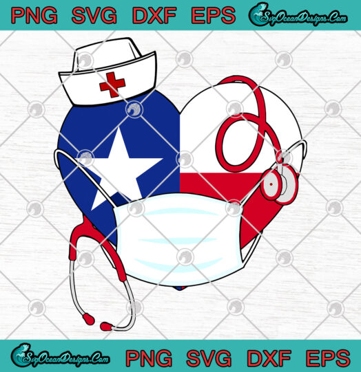 Heart Texas Stethoscope Nurse Face Mask SVG PNG