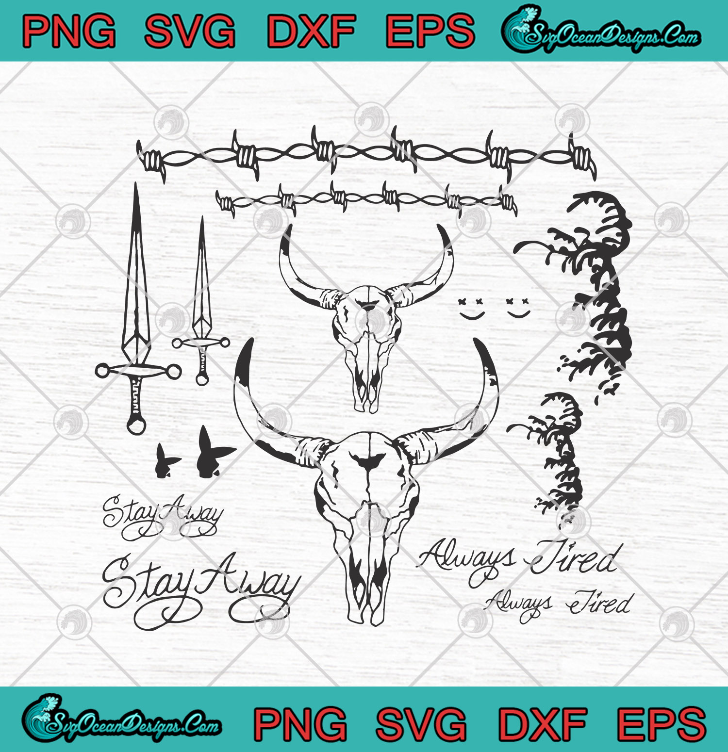 Post Malone Tattoos Stay Away Always Tired SVG PNG EPS DXF - Post Malone  Cutting File Cricut Silhouette Art