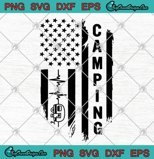Heartbeat Camping American Flag svg