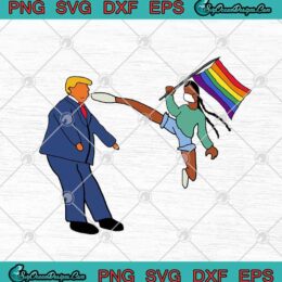 LGBT Black Girl Hold Pride Flag Kicking Trump In Face Funny SVG PNG EPS DXF Cricut File Silhouette Art