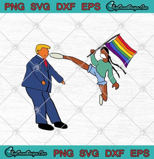 LGBT Black Girl Hold Pride Flag Kicking Trump In Face