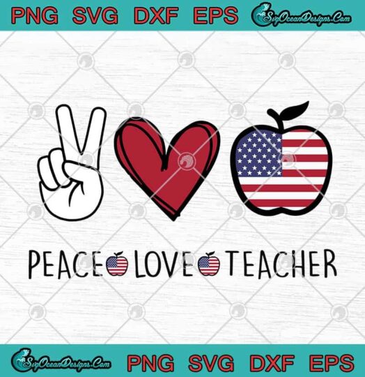 Peace Love Teacher Apple American Flag