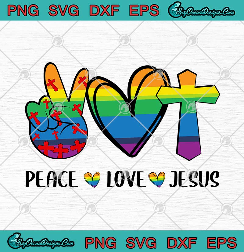 Download Peace Love Jesus LGBT Rainbow Christian Cross Heart SVG PNG EPS DXF - LGBT Pride SVG - Christian ...