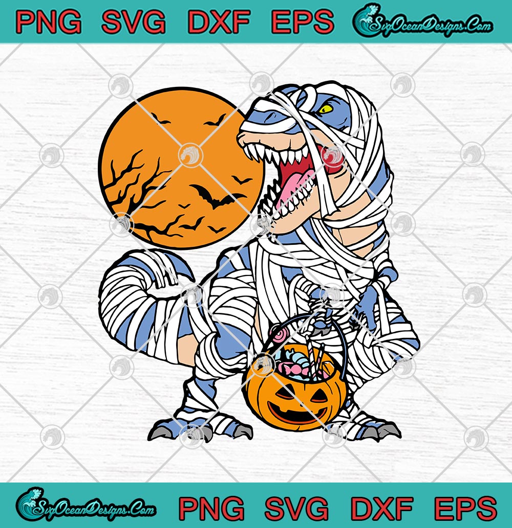 Download T Rex Dinosaur With Candies Pumpkin Basket Halloween Moon Svg Png Eps Dxf Funny Halloween Cricut File Silhouette Art Designs Digital Download SVG Cut Files