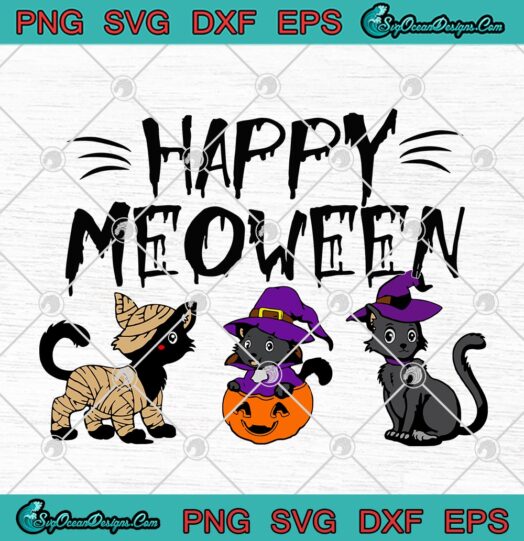 Happy Meoween Black Cats Witch Pumpkin Funny Halloween