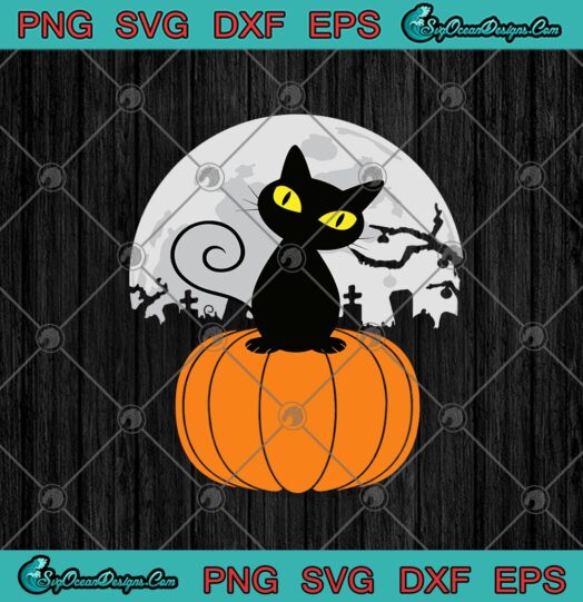 Black Cat On Pumpkin Moon Halloween