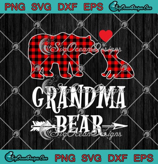 Grandma Bear Christmas Pajamas Red Buffalo Plaid