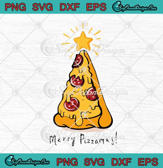 Merry Pizzamas Funny Happy Christmas Pizza Christmas Tree Pizza Lovers Merry Xmas