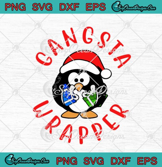 Santa Penguin Hugging Gift Gangsta Wrapper Merry Christmas