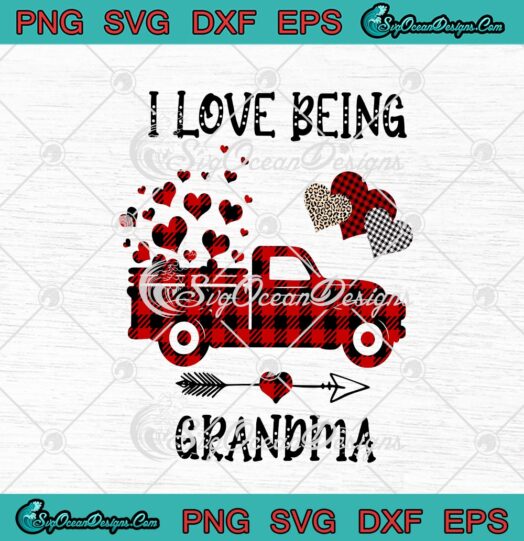 I Love Being Grandma Red Buffalo Plaid Truck Hearts Valentines Day