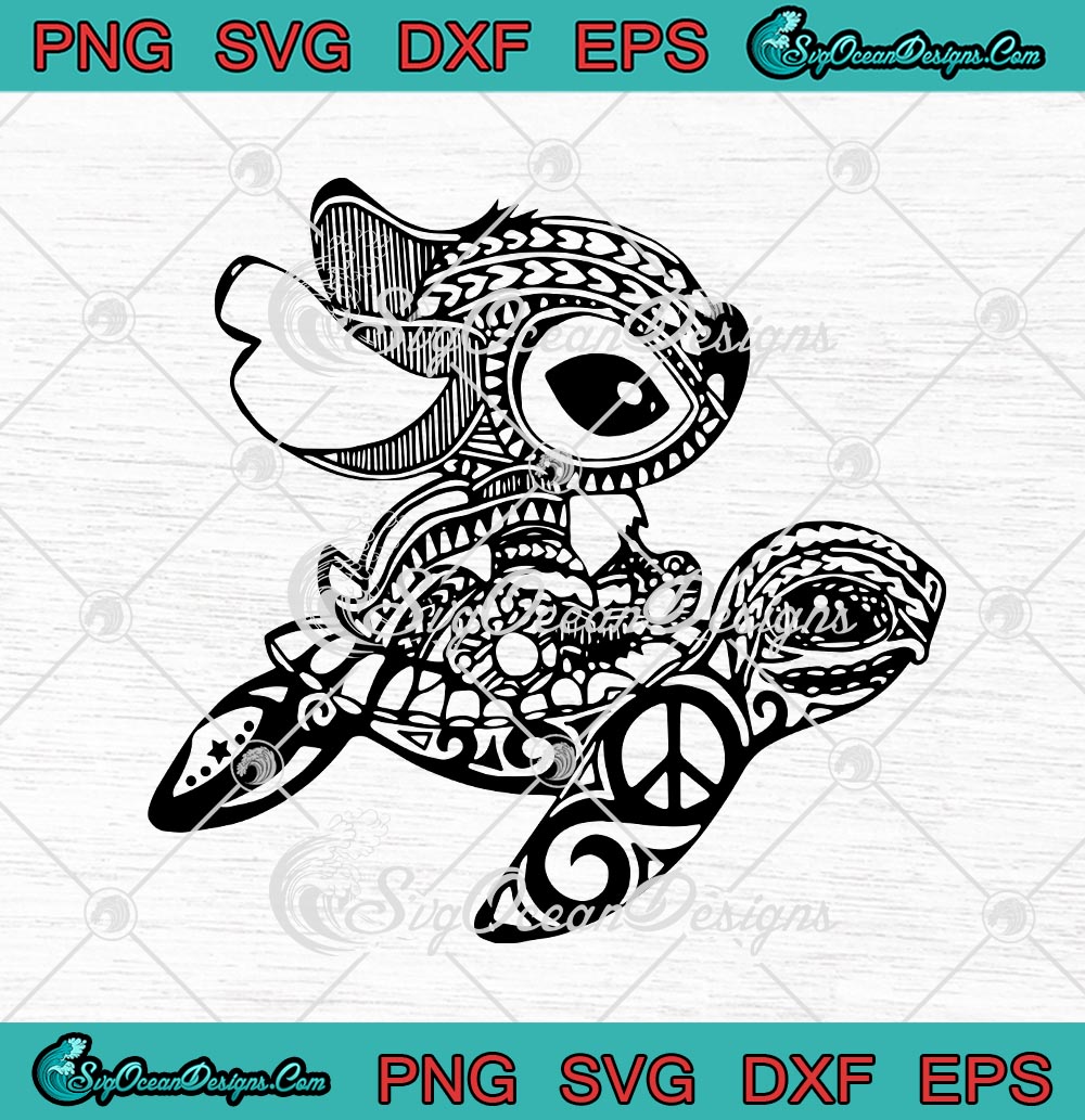 Download Stitch And Sea Turtle Disney Mandala Hippie Svg Png Eps Dxf Cricut Cameo File Silhouette Art Designs Digital Download