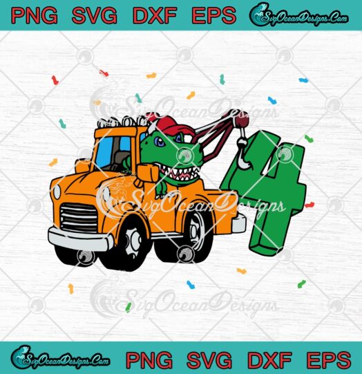 Kids 4th Birthday Tow Truck Dinosaur T Rex Funny Birthday svg cricut