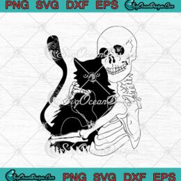 Skeleton And Black Cat Funny  SVG PNG EPS DXF Cricut Cameo File Silhouette Art