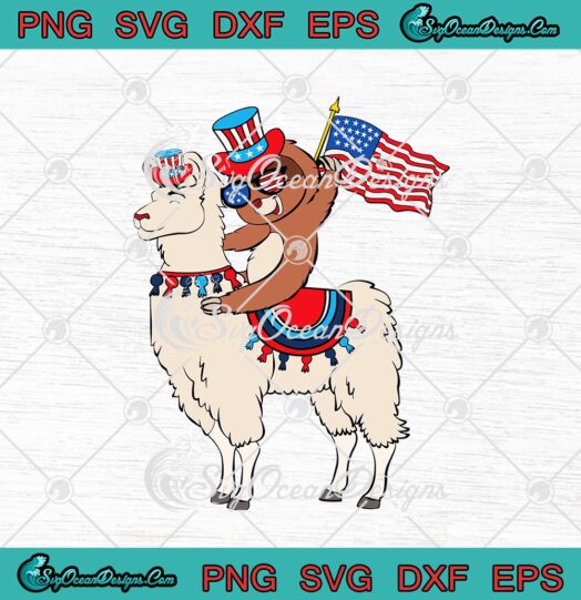 Sloth Riding Llama With American Flag Funny 4th Of July Patriotic svg cricut