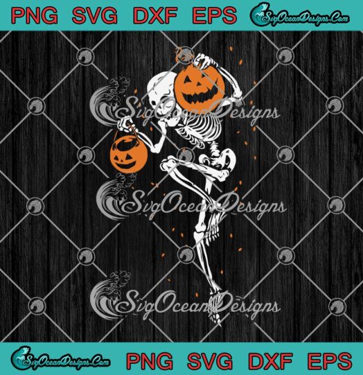 Dancing Skeleton Holding Carved Pumpkin Halloween svg cricut