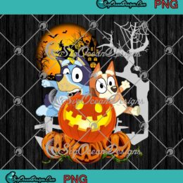 Bluey Bandit Heeler Chilli Heeler Witch And Jack O' Lantern Pumpkin Halloween PNG