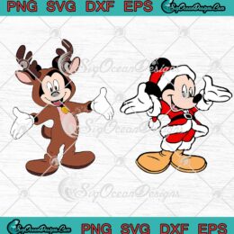 Disney Mickey Mouse Santa And Reindeer Costume Merry Christmas SVG Cricut