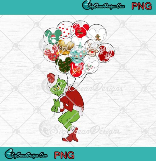 Grinch Holding Mickey Mouse Balloon Christmas PNG Xmas Gift PNG