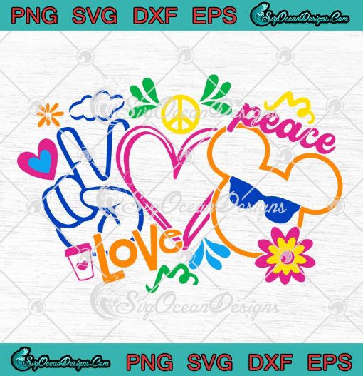 Peace Love Disney Mickey Mouse SVG Hipster Hippie SVG Magical Vibes SVG Cricut