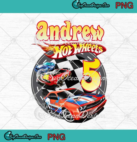 Andrew Hot Wheels 5th Birthday Boy PNG Hot Wheels Birthday Gift PNG