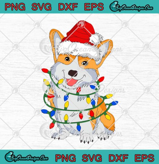 Corgi Santa Hat Christmas Lights SVG Xmas Gifts Boys Corgmas Dog SVG Cricut