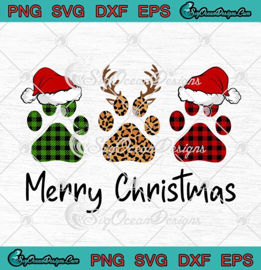 Dog Paws Merry Christmas Paw Leopard Plaid Pajama SVG Dog Lover Xmas Gift SVG Cricut