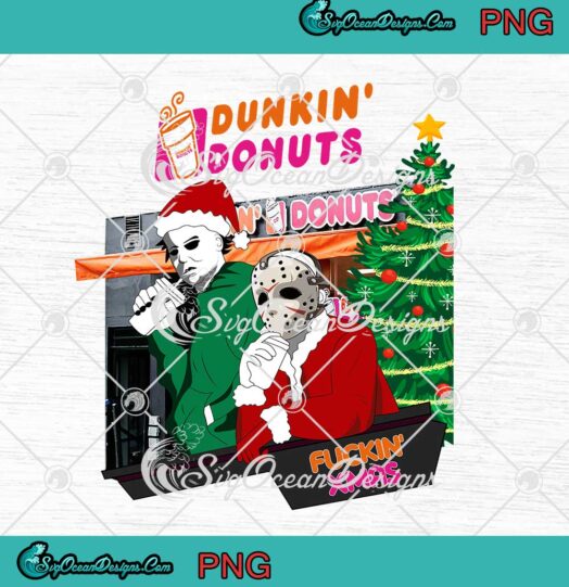 Jason Voorhees And Michael Myers Drink Dunkin Donut Fuckin Xmas Christmas PNG