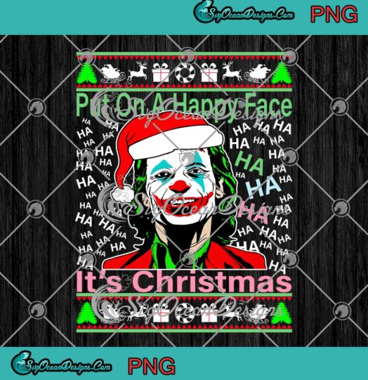 Joker Santa Hat Put On A Happy Face It's Ugly Christmas 2021 PNG