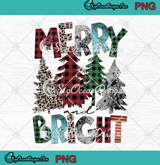 Leopard Print Buffalo Plaid Christmas Trees Merry And Bright PNG Digital Download
