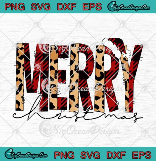 Merry Christmas Leopard And Buffalo Plaid Xmas Gift SVG Cricut