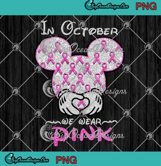 Mickey Mouse In October We Wear Pink Diamond PNG Breast Cancer Awareness PNG