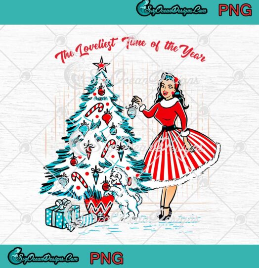 Pinup Girl Decorating Christmas Tree Vintage Christmas Holiday PNG Digital Download