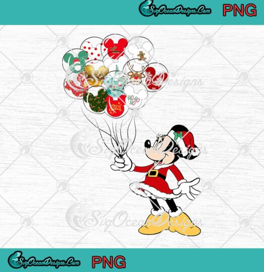 Santa Minnie Mouse Holding Christmas Balloons PNG Disney Christmas Xmas Gift PNG