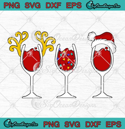 Santa Wine Champagne Glasses SVG Reindeer Christmas Lights Merry Xmas Funny SVG Cricut