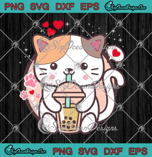 Boba Cat Drinking Bubble Tea Kawaii Boba Kawaii Cat Anime Cat SVG Cricut