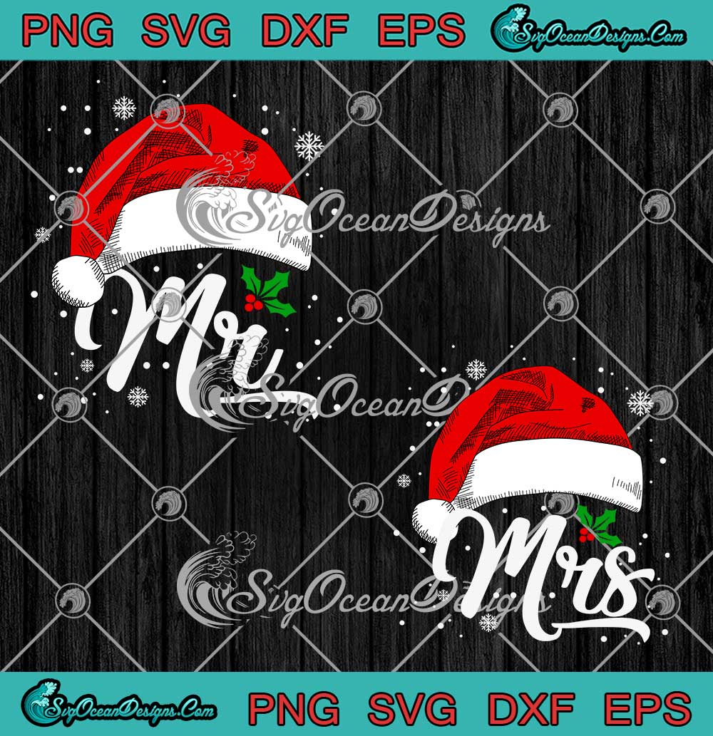Christmas Couple Mr And Mrs Santa Claus Hat SVG Matching Christmas