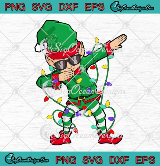 Dabbing Elf Santa Squad Christmas Lights Sunglasses SVG Boy Kids Merry Xmas Gift SVG Cricut