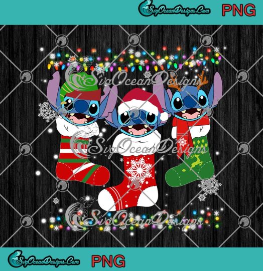 Disney Stitch On Socks Christmas Lights PNG Funny Xmas Holiday Gift PNG JPG