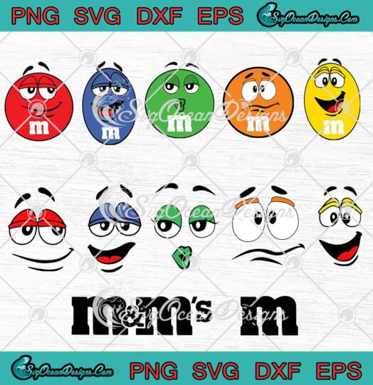 M and M M&M Faces M's Face Letter M Logo Bundle Layered SVG PNG Cricut