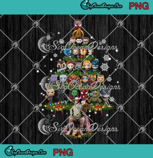 Marvel Studios Avengers Chibi Characters Stan Lee PNG Christmas Tree Christmas Gift PNG JPG